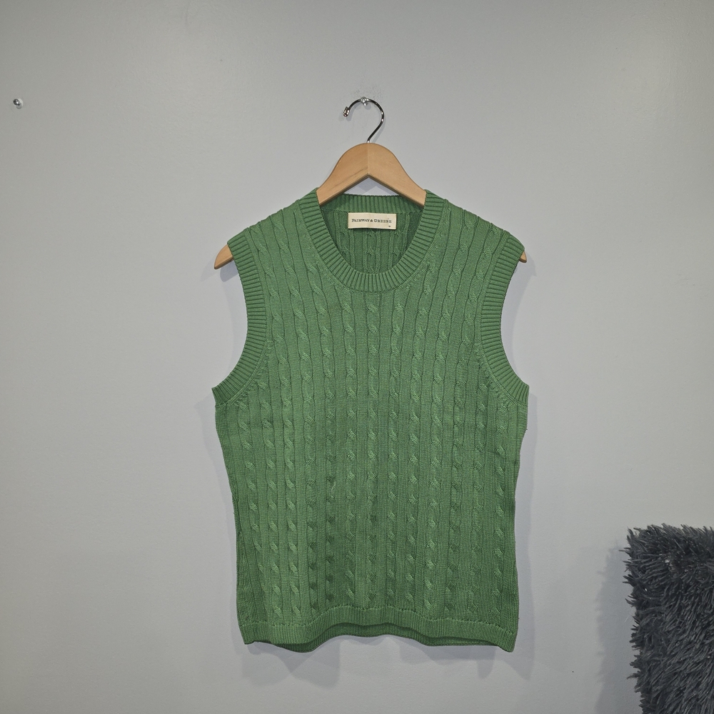 Fairway & Greene Green Cable Knit Sweater Vest